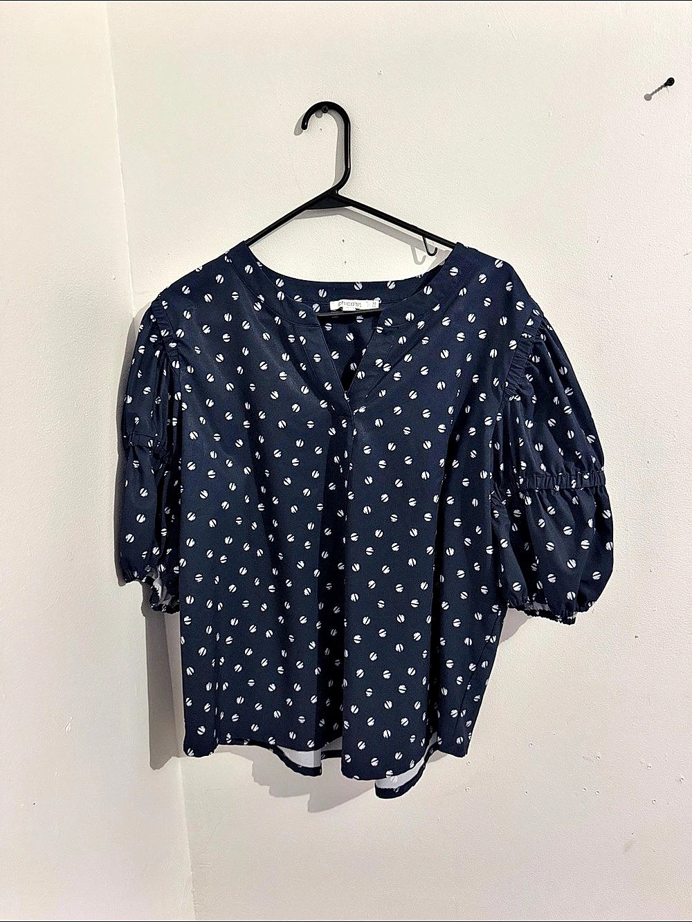 Chico's Polka Dot Blouse in Blue & White Size 3.5 (US 18) Like New